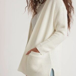 Marine Layer Catalina white milk Cotton Open Front Waffle knit Cardigan Sz S